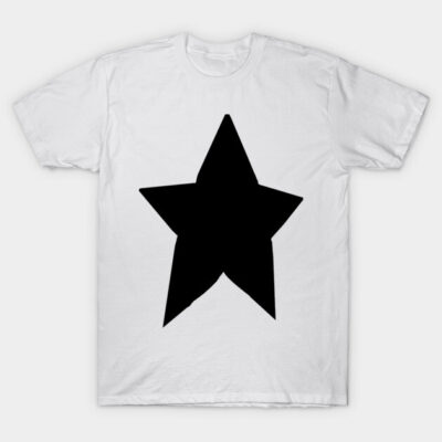 White t-shirt with bold black star design, casual style, unisex, comfortable cotton fabric, perfect for everyday wear.