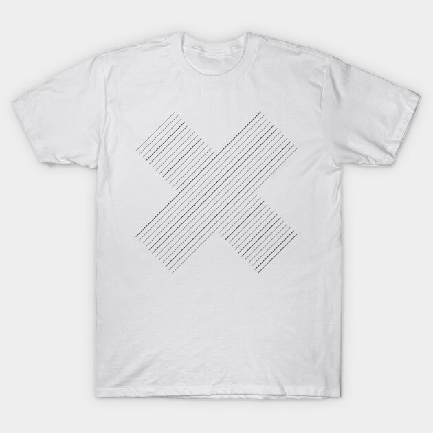 White cotton t-shirt with minimalist diagonal striped X design, casual wear, unisex style, comfortable fit.