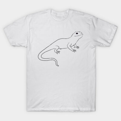 White t-shirt with minimalist lizard outline design, casual style, 100% cotton, perfect for everyday wear.