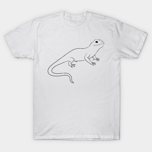 White t-shirt with minimalist lizard outline design, casual style, 100% cotton, perfect for everyday wear.
