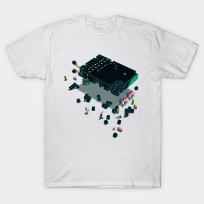 White T-shirt with retro gaming console design, colorful pixel art style, casual wear, cotton material.