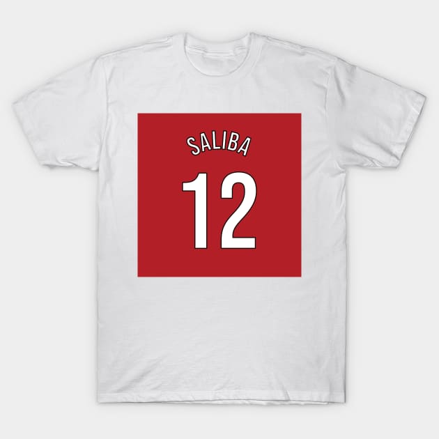 White cotton t-shirt with red square design, featuring number 12 and text, casual sportswear style.