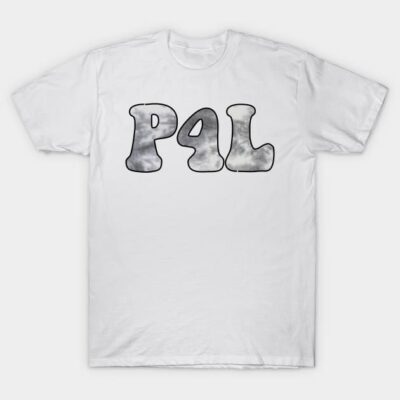 White cotton t-shirt with "PAL" text in bold, casual style, ideal for everyday wear.