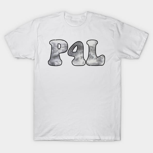 White cotton t-shirt with "PAL" text in bold, casual style, ideal for everyday wear.
