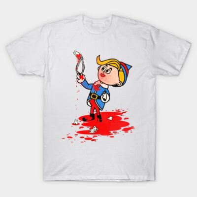 White T-shirt featuring a colorful cartoon elf with pliers, playful design, perfect for casual wear.