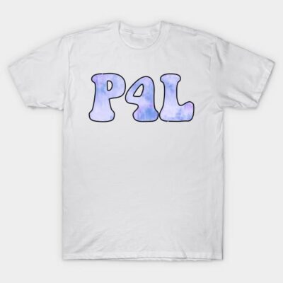 White T-shirt with "P4L" in blue tie-dye style, casual unisex cotton tee for everyday wear.