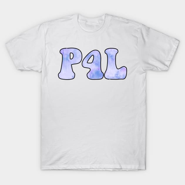 White T-shirt with "P4L" in blue tie-dye style, casual unisex cotton tee for everyday wear.