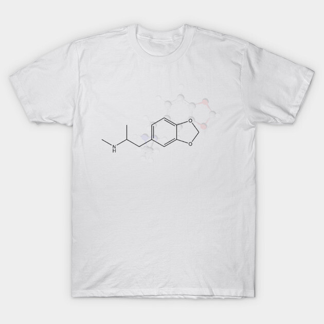 White t-shirt with chemical structure design, casual style, cotton material, ideal for science enthusiasts.