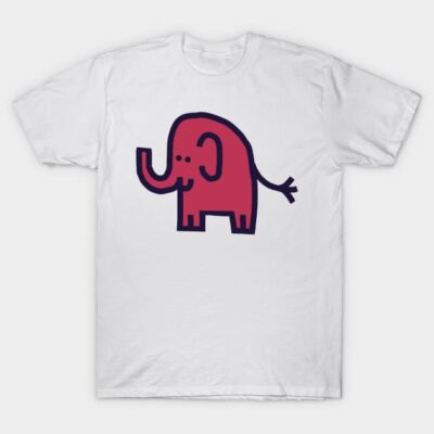 White t-shirt with a playful red elephant graphic print, casual style, made from soft cotton, perfect for everyday wear.