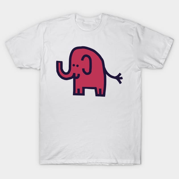 White t-shirt with a playful red elephant graphic print, casual style, made from soft cotton, perfect for everyday wear.