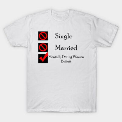White novelty t-shirt with humorous relationship status design in black and red text. Casual wear, cotton material.
