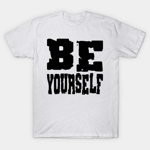 White T-shirt with bold black "Be Yourself" text, casual style, 100% cotton, perfect for everyday wear.