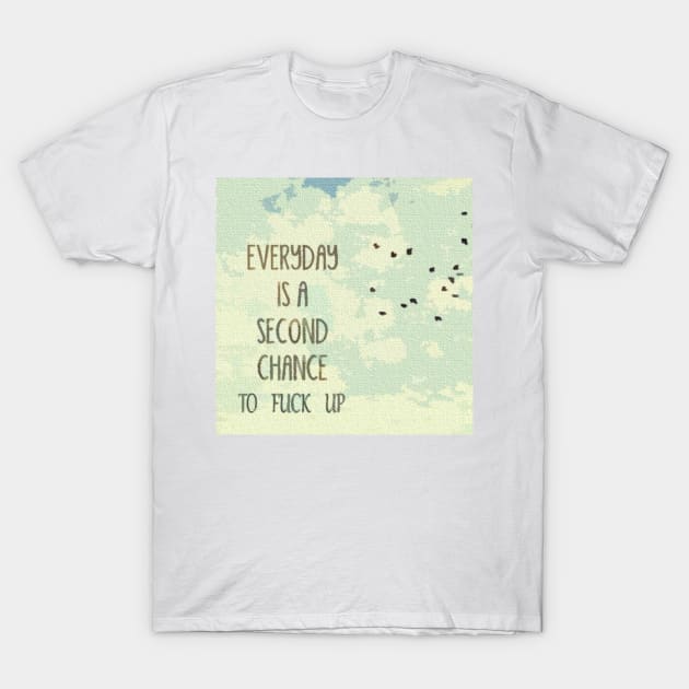 White cotton T-shirt with motivational quote design and sky background, casual wear, unisex style.