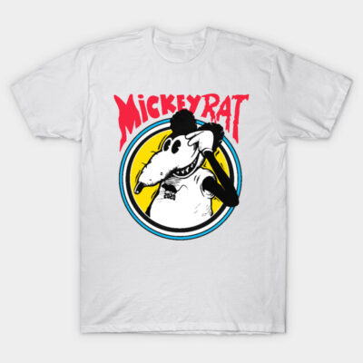 White graphic t-shirt featuring vintage cartoon design with bold text, perfect for casual wear and street style fashion.