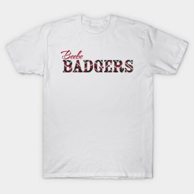 White cotton t-shirt with "Beebe Badgers" text in bold, stylish font. Casual wear, perfect for sports enthusiasts.