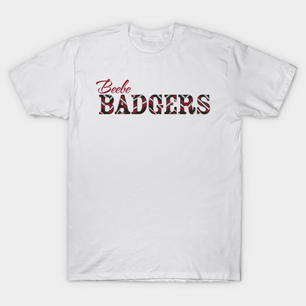 White cotton t-shirt with "Beebe Badgers" text in bold, stylish font. Casual wear, perfect for sports enthusiasts.