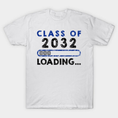 White "Class of 2032 Loading" t-shirt, casual style, perfect for students, comfortable cotton material.