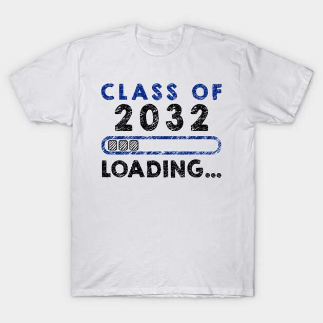 White "Class of 2032 Loading" t-shirt, casual style, perfect for students, comfortable cotton material.