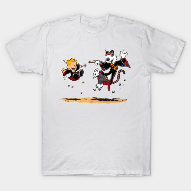 White T-shirt with playful cartoon characters in martial arts poses, perfect for casual wear. 100% cotton material.