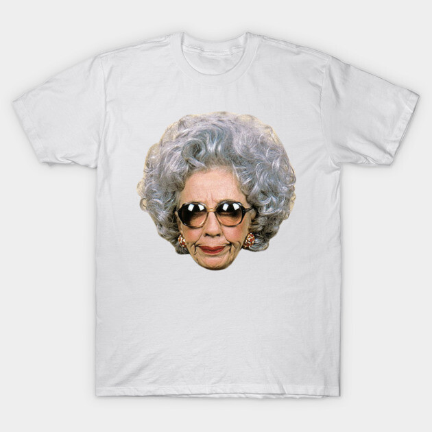 White unisex t-shirt with retro-style graphic print, featuring a large face with sunglasses, made from soft cotton.