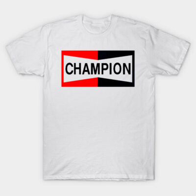 White Champion T-shirt with bold logo design, casual style, 100% cotton, ideal for everyday wear.