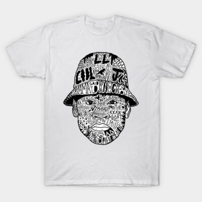 White graphic t-shirt with black abstract face design, modern style, perfect for casual wear, 100% cotton material.
