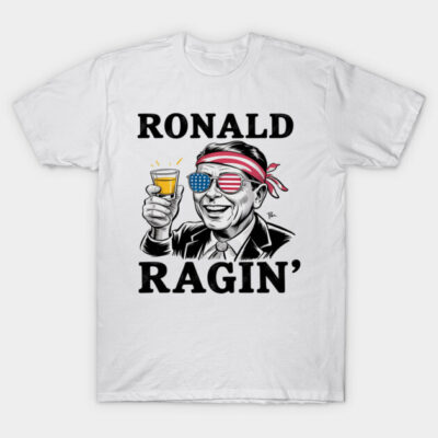 White novelty t-shirt with patriotic graphic and text design, casual wear, cotton fabric, unisex style.