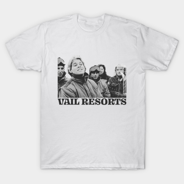 White t-shirt with "Vail Resorts" graphic print, casual style, perfect for everyday wear, made of soft cotton fabric.