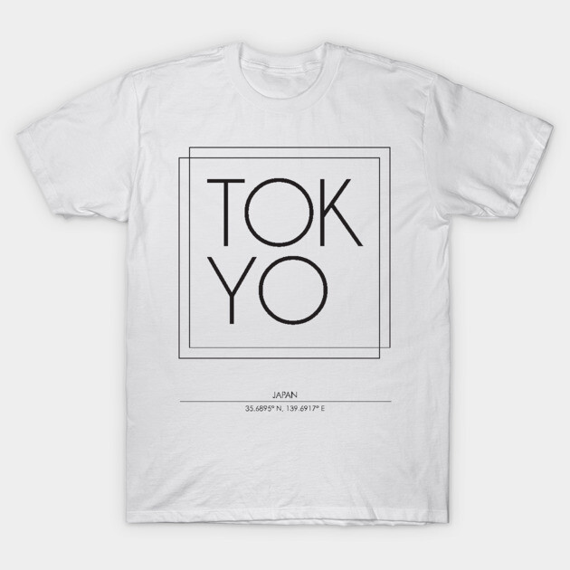 White "Tokyo" graphic t-shirt, minimalist style, featuring coordinates, 100% cotton, casual wear, unisex design.