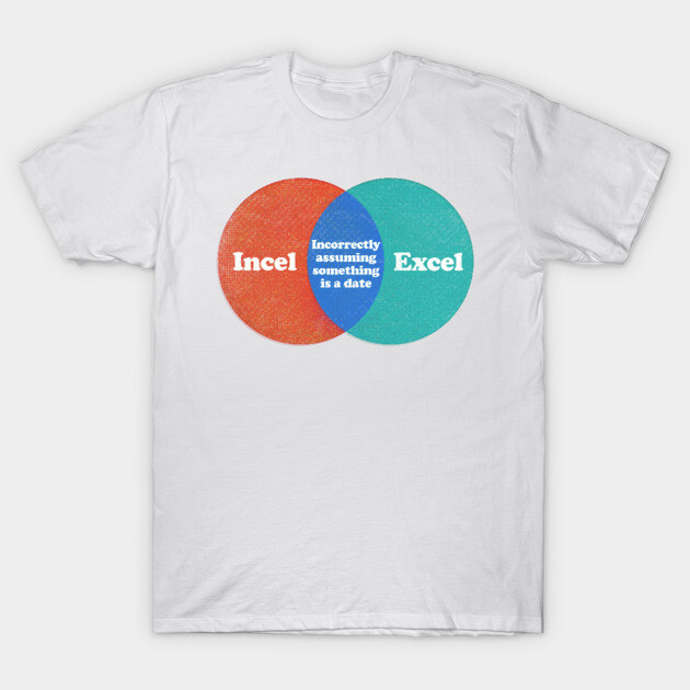 White graphic t-shirt with red and blue Venn diagram print, casual wear, cotton material.