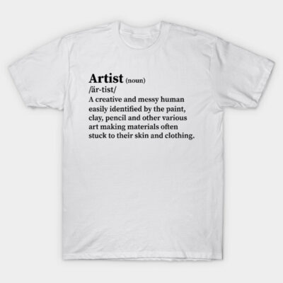 White "Artist" definition t-shirt, creative design, casual wear, cotton material, ideal for art enthusiasts.