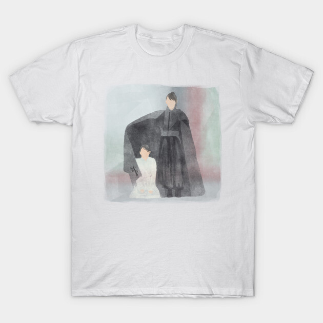 White unisex t-shirt featuring abstract watercolor art in soft pastel and dark tones, ideal for casual wear.