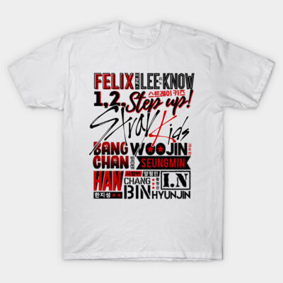 White cotton graphic tee featuring bold black and red text design, perfect for casual wear and fan merchandise.