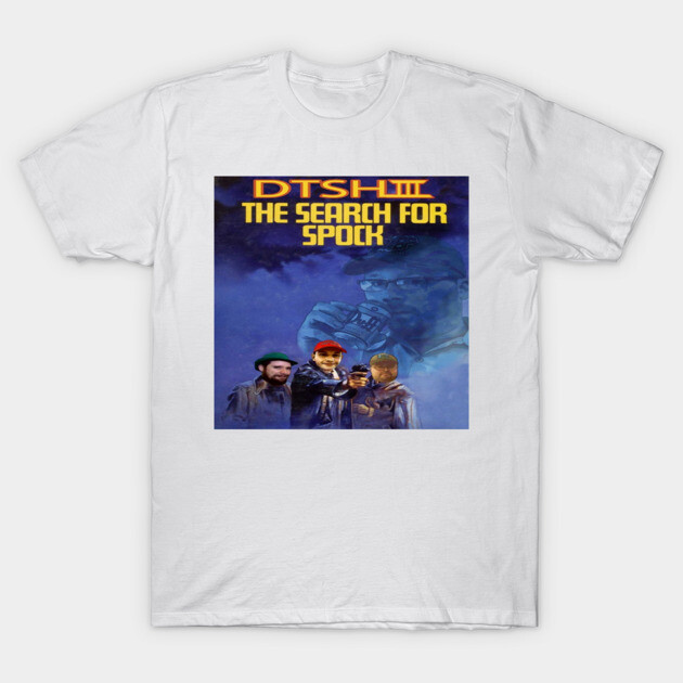 White graphic t-shirt featuring a parody design inspired by classic sci-fi themes, made from soft cotton fabric.