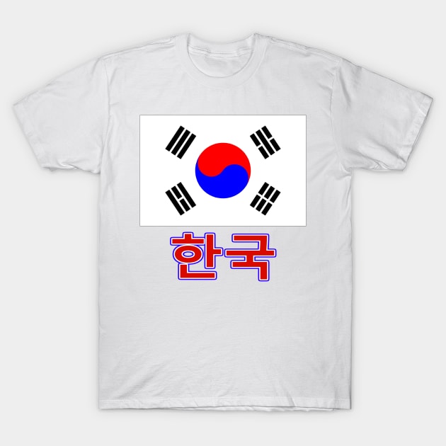 White T-shirt with South Korean flag design and Hangul text, casual wear, soft cotton fabric.