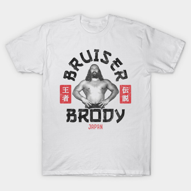 White graphic t-shirt with bold black and red lettering featuring a wrestling theme, perfect for casual wear.