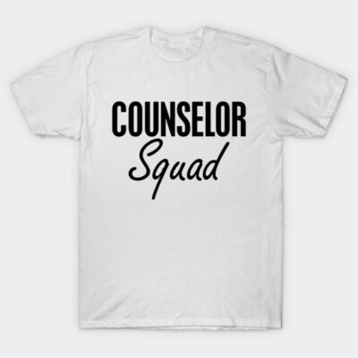 White "Counselor Squad" T-shirt, casual style, breathable cotton, perfect for team events or casual wear.