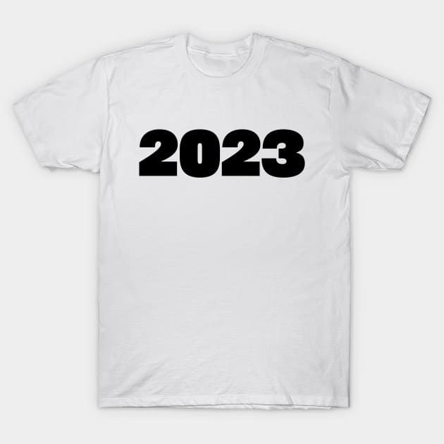 White cotton t-shirt with bold "2023" print, casual style, perfect for everyday wear or gifting.