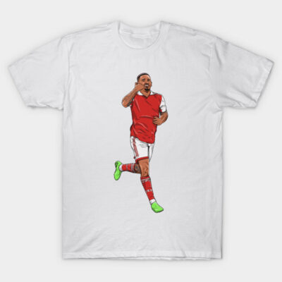 White t-shirt with red soccer player illustration, casual style, cotton fabric, ideal for sports fans and everyday wear.