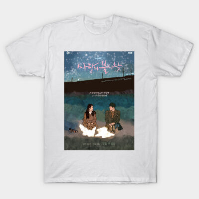 White T-shirt with colorful graphic design, featuring a scenic illustration. Perfect for casual wear. Cotton material.