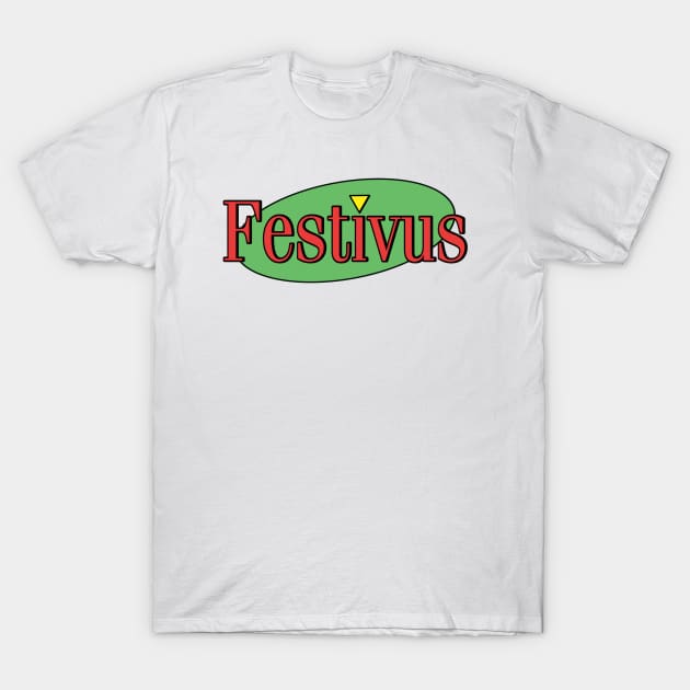 White "Festivus" T-shirt with green and red design, casual style, perfect for holiday celebrations or everyday wear.