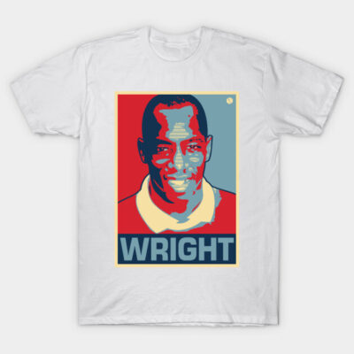 White cotton t-shirt with bold graphic design and "WRIGHT" text, perfect for casual wear and style statement.