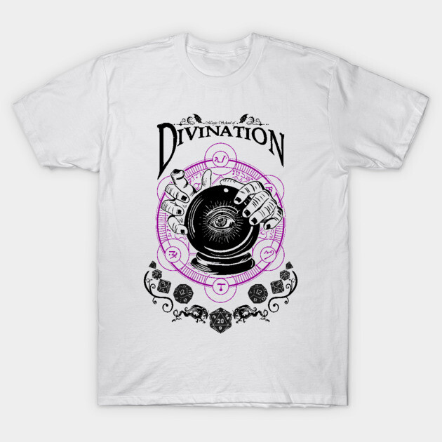 Divination - D&D Magic School Series: Black Text T-Shirt by Milmino