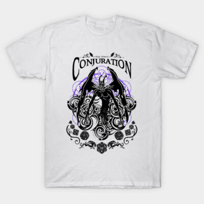 Conjuration - D&D Magic School Series: Black Text T-Shirt by Milmino