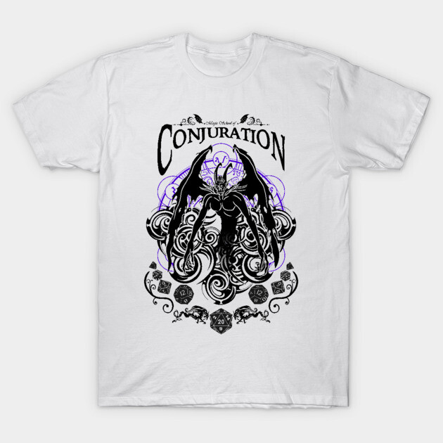 Conjuration - D&D Magic School Series: Black Text T-Shirt by Milmino