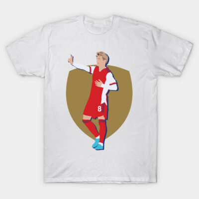 White cotton t-shirt with red soccer player graphic, casual sportswear, unisex design, perfect for fans and athletes.