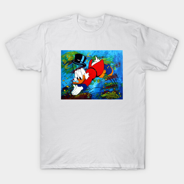 White T-shirt featuring a colorful cartoon print, casual wear, soft cotton material, perfect for everyday use.
