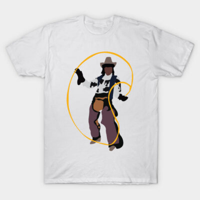 White cowboy graphic t-shirt with lasso design, casual style, unisex cotton material, perfect for everyday wear.