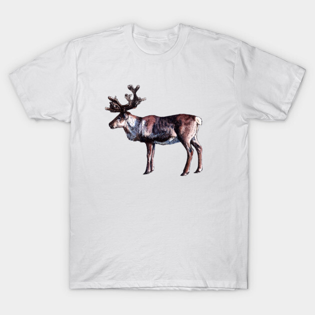 White T-shirt with a brown reindeer print, casual style, cotton material, suitable for everyday wear.