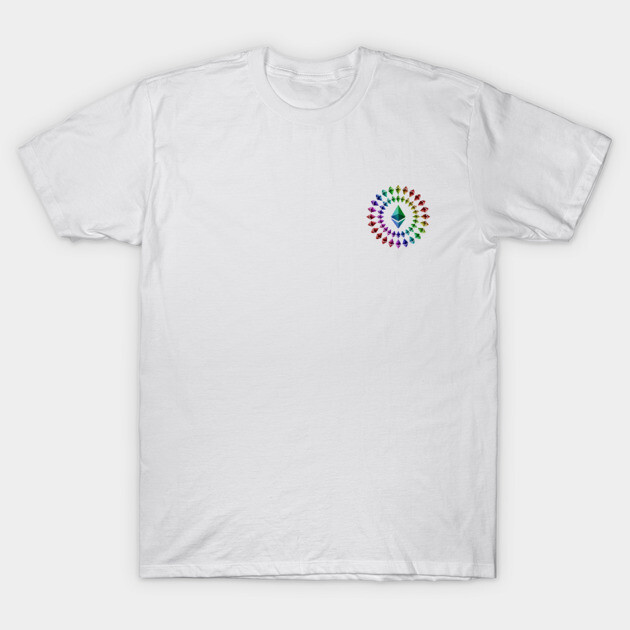 White cotton T-shirt with colorful geometric logo, casual style, unisex, ideal for everyday wear.